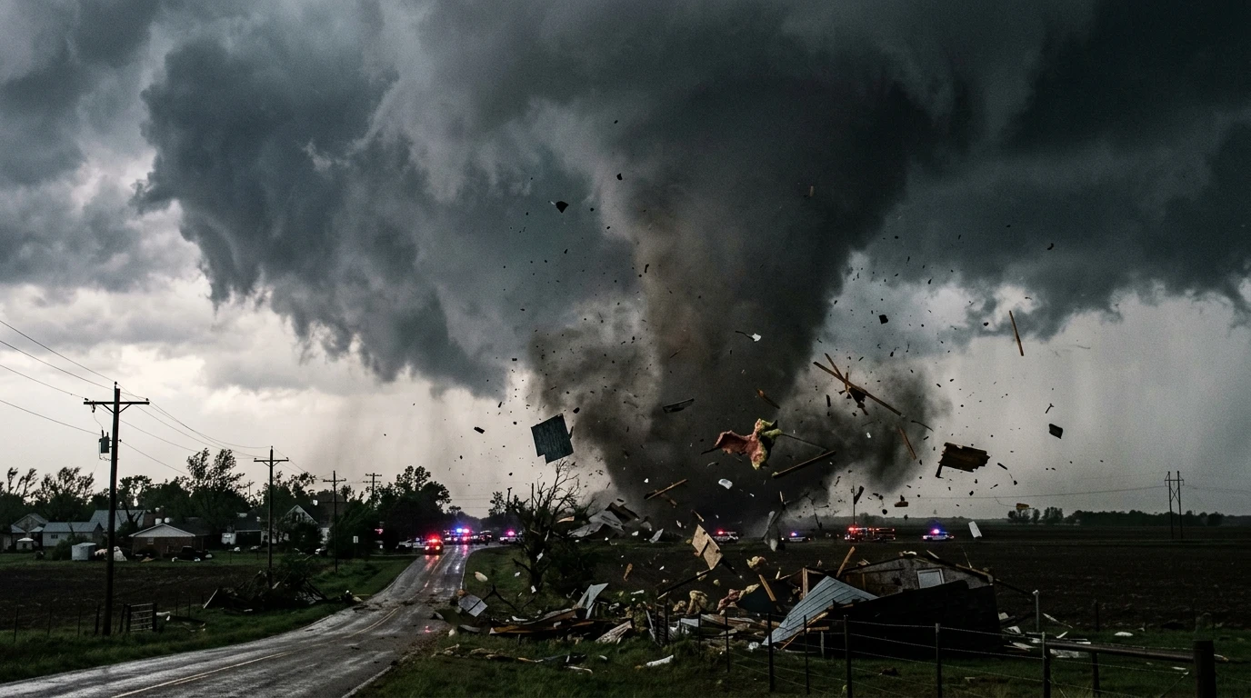 Destroyed homes and overturned soil in Enid Oklahoma after tornado.