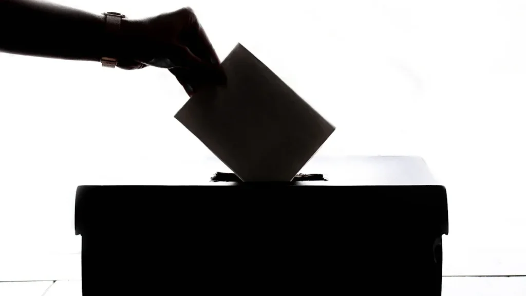 A silhouette of a hand casting a ballot into a voting box for the Sandwell election.